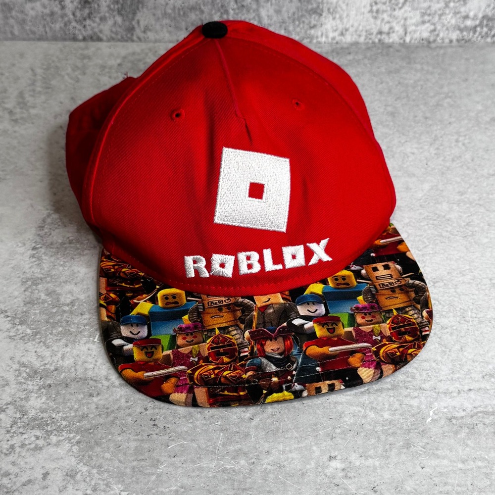 Roblox Red Youth Snapback Hat Graphic Character Print Flat Brim Cap OSFM